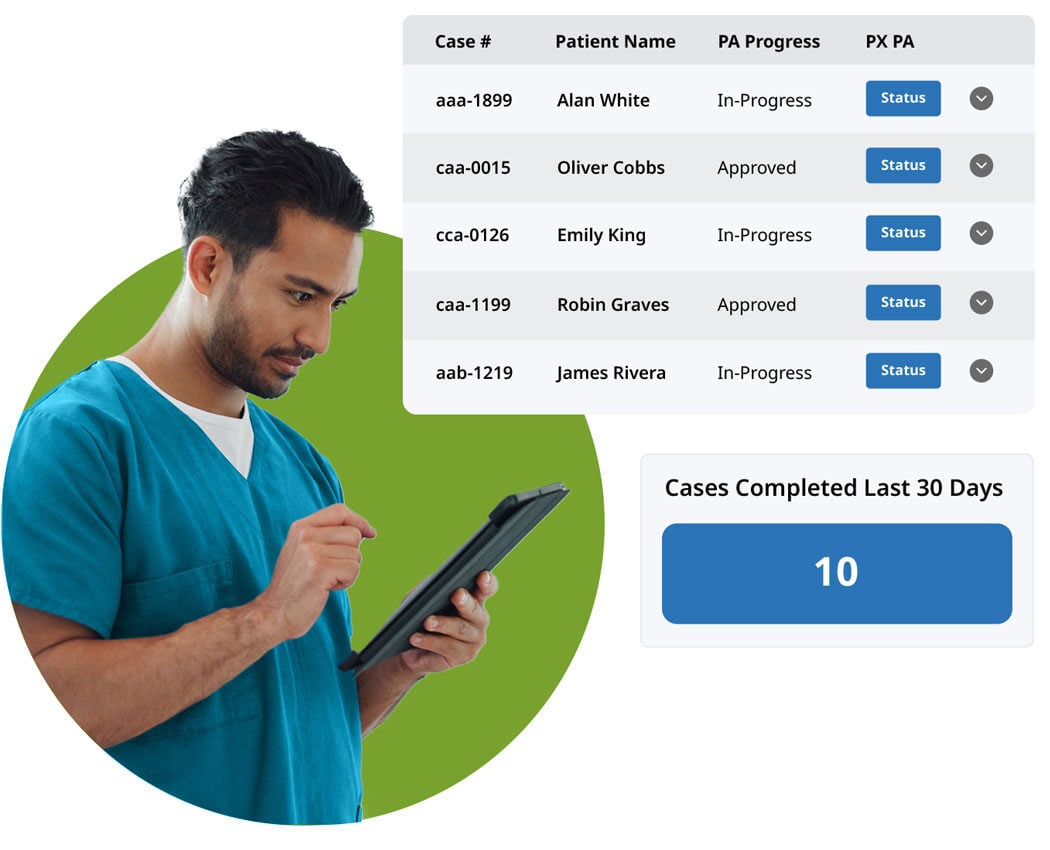 medical staff using tablet with software UI