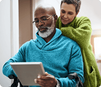 Patient using tablet