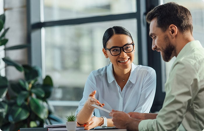 two business people talking